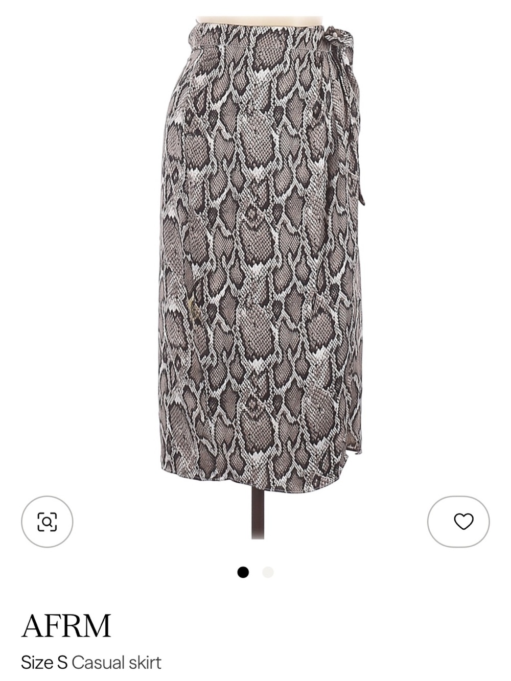 AFRM Snake-Print Wrap Midi Skirt in Black and Cream
